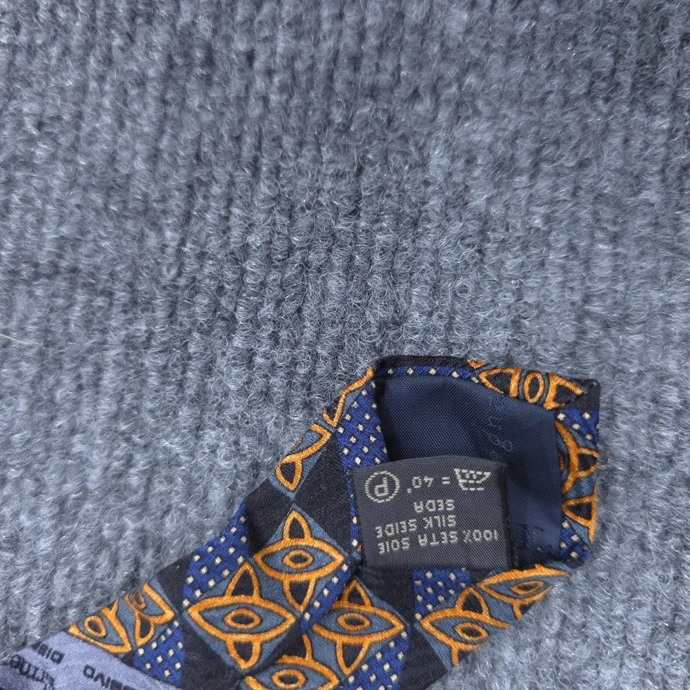 VINTAGE Ermenegildo Zegna Tie Blue Printed Silk Geometric‎ Designer Necktie